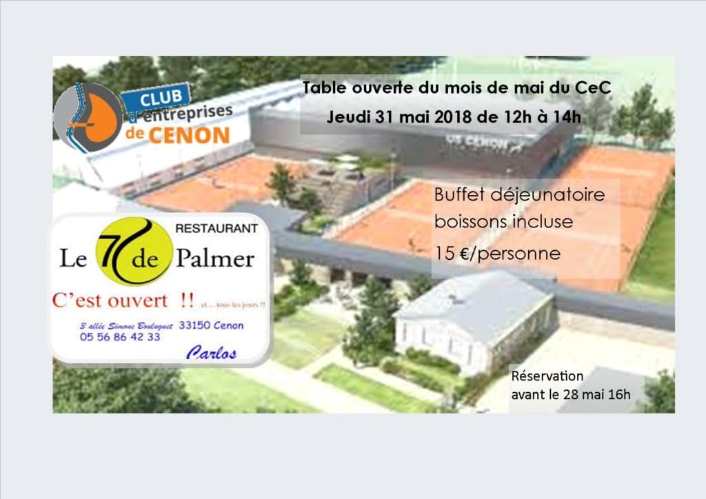 Photo TABLE OUVERTE au 7 DE PALMER à Cenon – le jeudi 31 mai 2018